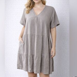 Neuflora Light Gray Pullover Tiered Babydoll Dress Large Women